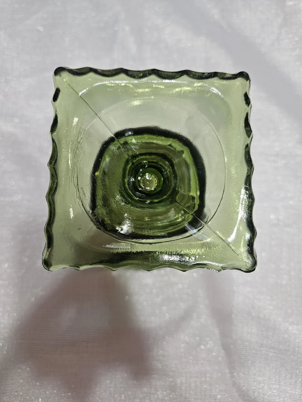 Indiana Glass Avocado Green Scalloped Pedestal Vase